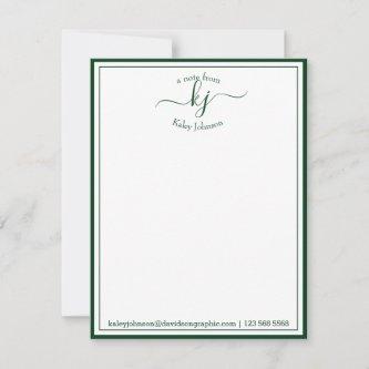 Green Script Personalized From The Desk Of Thank You Card