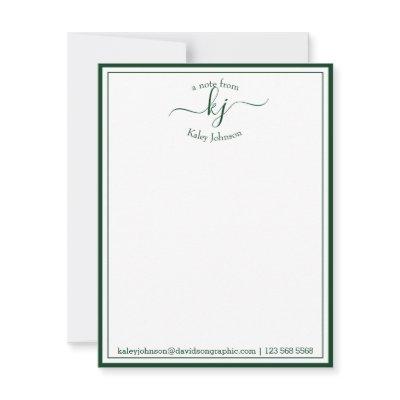 Green Script Personalized From The Desk Of Thank You Card