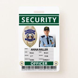 Green Security Officer Custom Print Guard Employee Badge