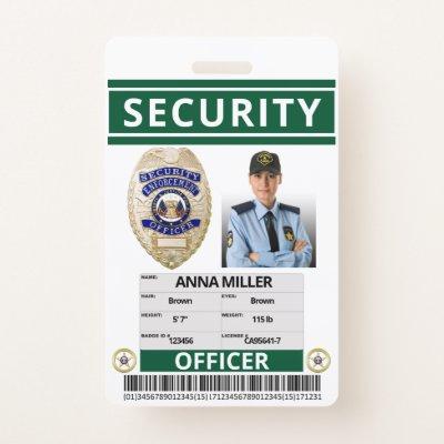 Green Security Officer Custom Print Guard Employee Badge