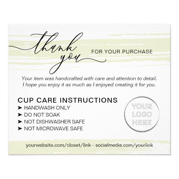 Green Small Business Tumbler Cup Care Instructions Flyer