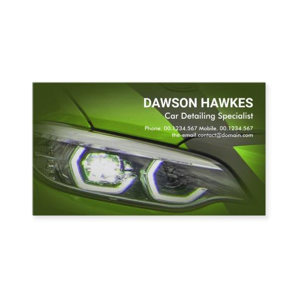 Green Sports Car Headlights Auto Detailing