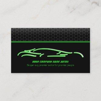Green Sports Car Logo, neon glow effect
