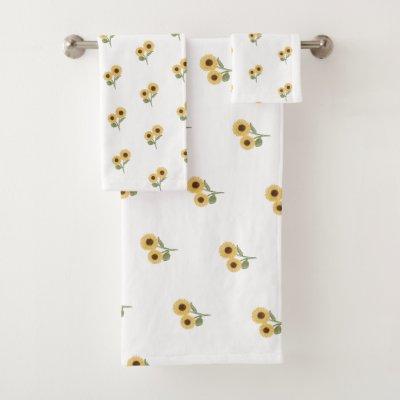 Green Sunflower Floral Pattern Design Minimalist  Bath Towel Set