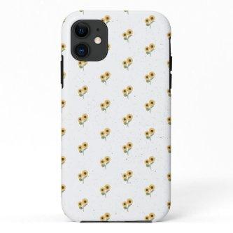 Green Sunflower Floral Pattern Design Minimalist iPhone 11 Case