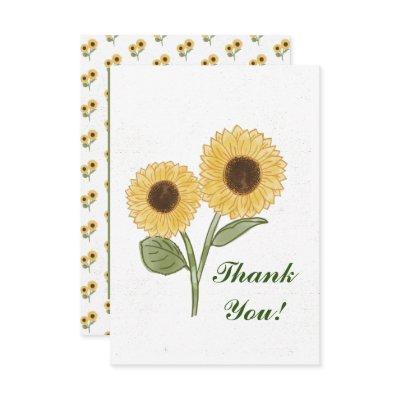 Green Sunflower Floral Pattern Pretty Thank You Card