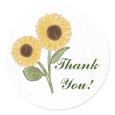 Green Sunflower Floral Pattern Thank You! Classic Round Sticker
