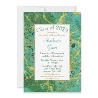 Green Teal Gold Abstract Graduation Invitation