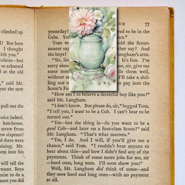 Green Teapot Floral Folding Bookmarks Bookmarkers