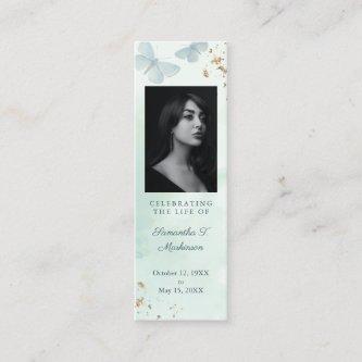Green Watercolor Butterfly Funeral Bookmark Mini