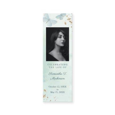 Green Watercolor Butterfly Funeral Bookmark Mini