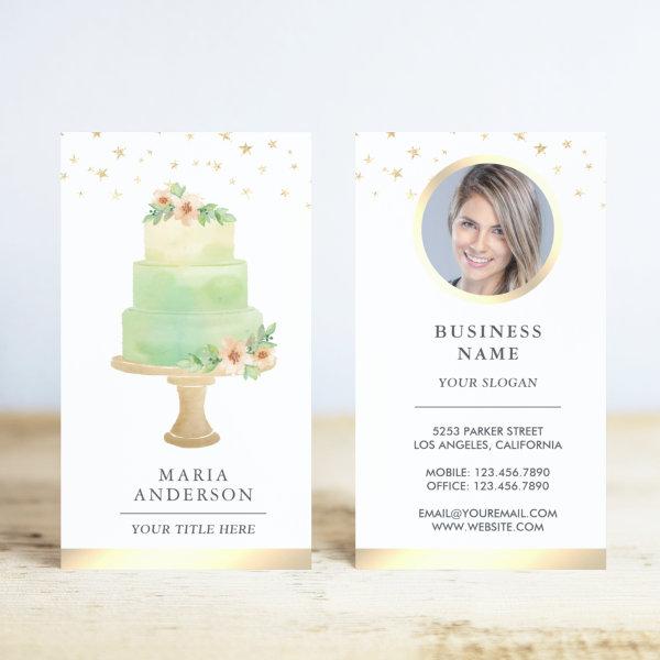 Green Watercolor Floral Cake Pastry Chef Bakery