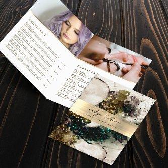 Green watercolor glitter service menu brochure