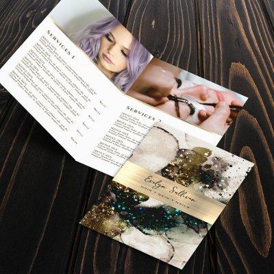 Green watercolor glitter service menu brochure