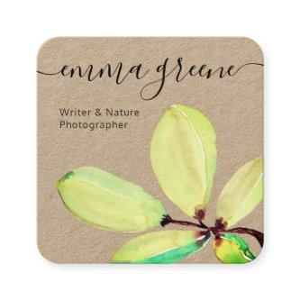 Green Watercolor Leaf Branch Square Kraft Square B Square