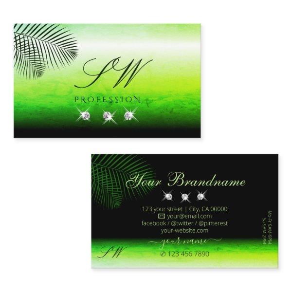 Green Watercolors Palm Leaves Diamonds Monogram