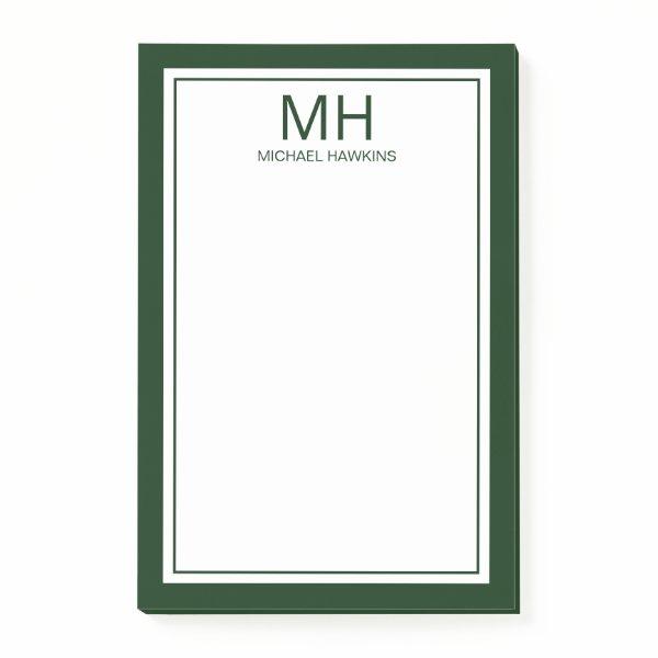 Green White Monogrammed Men's Post-it Notes