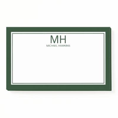 Green White Monogrammed Men's Post-it Notes