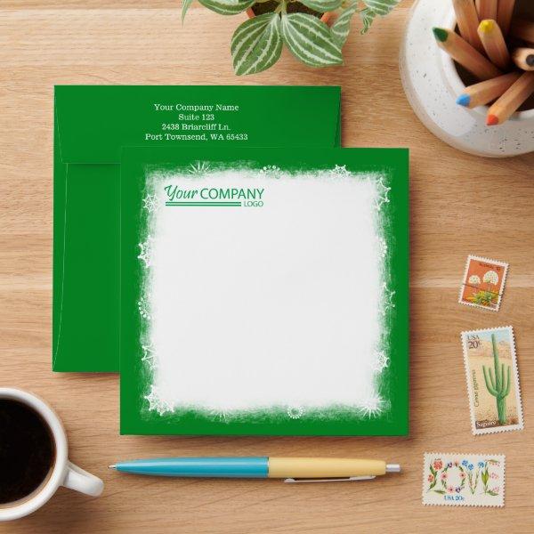 Green White Snowflakes Company Logo Pre-Addressed Envelope