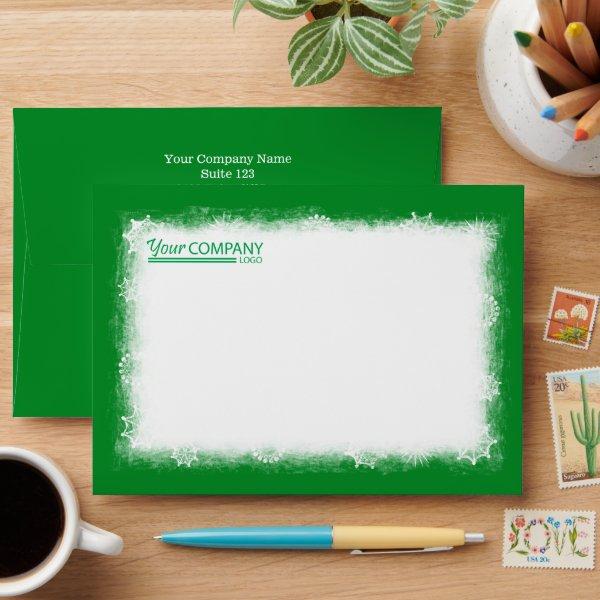 Green White Snowflakes Company Logo Pre-Addressed Envelope