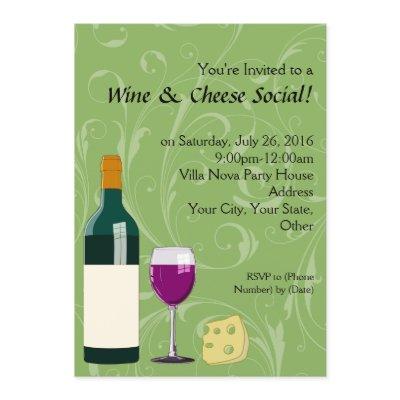 Green Wine & Cheese Social Party Flat Invitations