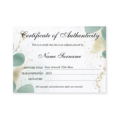 Greenery Certificate of Authenticity Artwork Logo