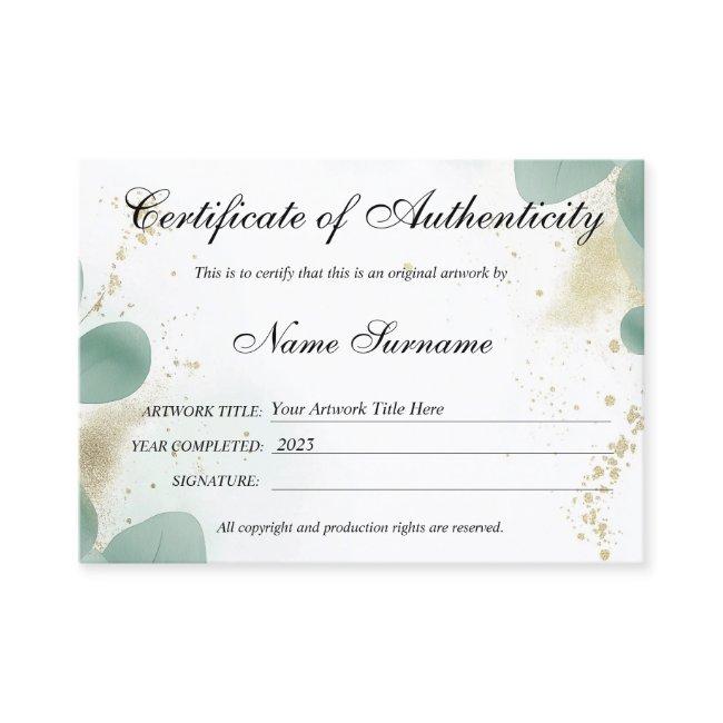 Greenery Certificate of Authenticity Artwork Logo