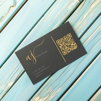 Grey and gold monogram QR code