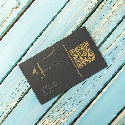 Grey and gold monogram QR code