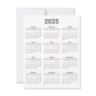 Grey and White 2025 Year At A Glance Calendar Flat Card