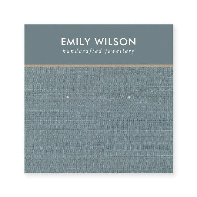 GREY BLUE BURLAP LINEN STUD EARRING DISPLAY CARD