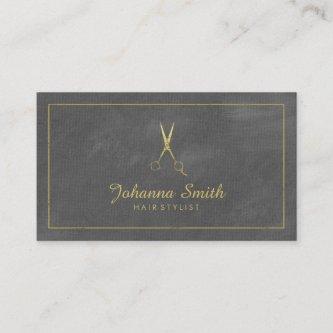 Grey Canvas Golden Frame & Scissors Hairstylist Appointment Card