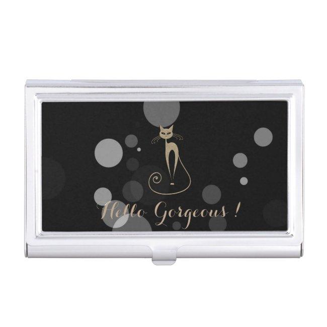 Grey Dots On Black Background,Cat,Hello Gorgeous  Holder