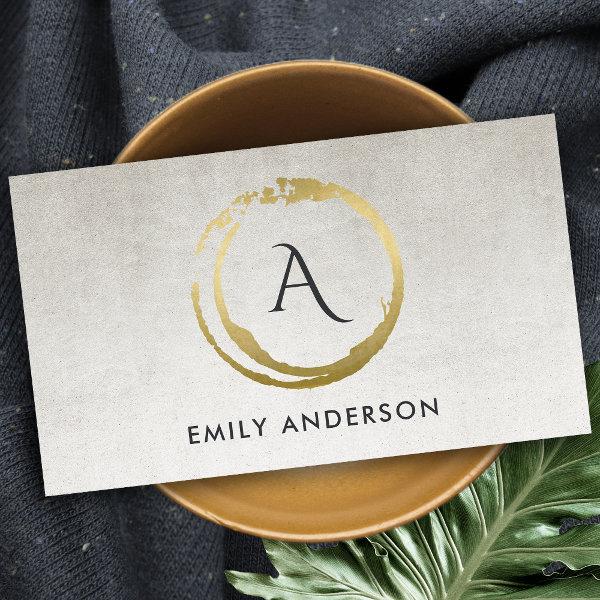 GREY GOLD BRUSH STROKE STAIN CIRCLE LOGO MONOGRAM