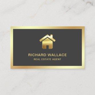 Grey Gold Foil Home Logo Real Estate Agent