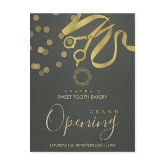 GREY GOLD RIBBON CUTTING GRAND OPENING INVITATION POSTCARD