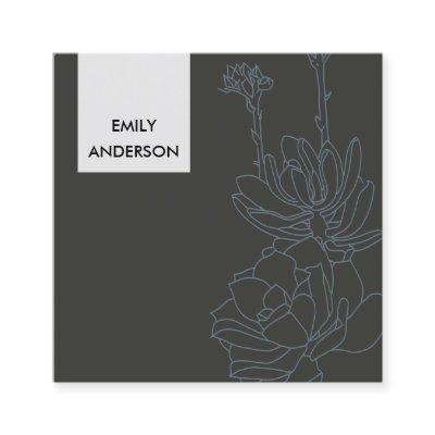 GREY LINE DRAWING DESERT CACTI SUCCULENT FOLIAGE SQUARE