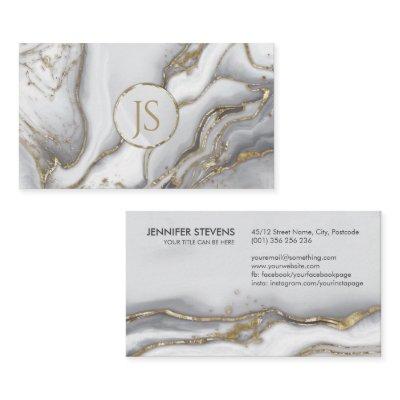 Grey liquid marble - pearl and gold monogram