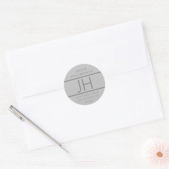Grey Modern Looking Return Address Classic Round Sticker