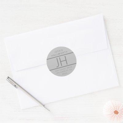Grey Modern Looking Return Address Classic Round Sticker