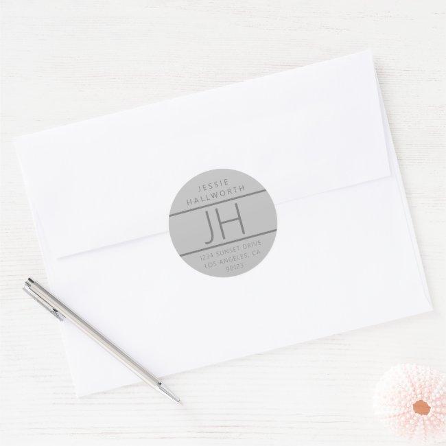 Grey Modern Looking Return Address Classic Round Sticker