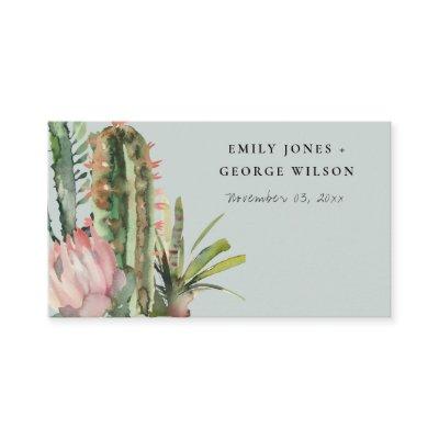 GREY PINK FLORAL DESERT CACTI WEDDING PLACE CARD