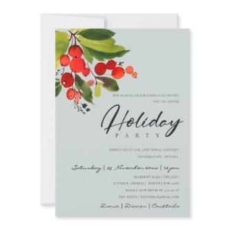 GREY RED BERRIES CORPORATE HOLIDAY CHRISTMAS PARTY INVITATION