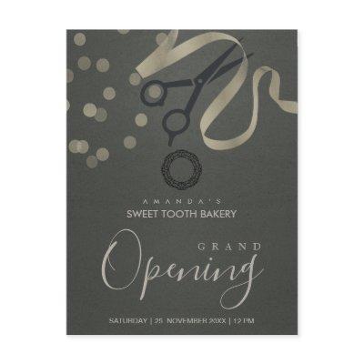 GREY SILVER RIBBON CUTTING GRAND OPENING INVITE