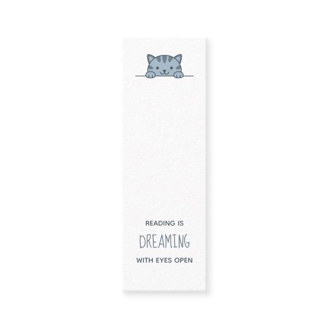 Grey Tabby Cat Peeking above Bookmark Quote Mini