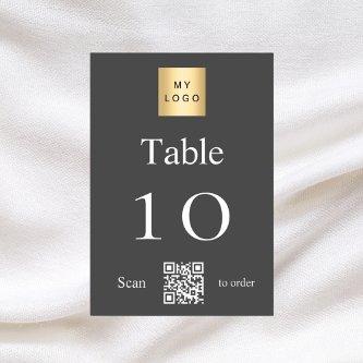 Grey white business logo QR code table number