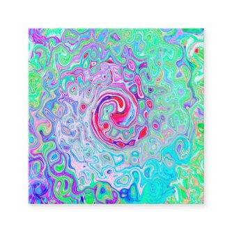 Groovy Abstract Retro Pink and Green Swirl Square