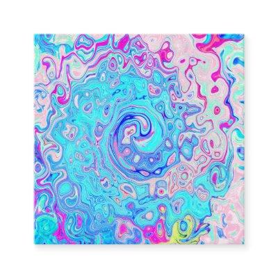 Groovy Abstract Retro Robin's Egg Blue Swirl Square