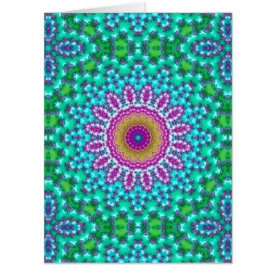 Groovy Colorful Jewel Tone Boho Fractal Mandala Card
