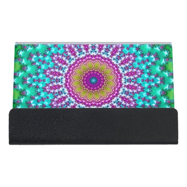 Groovy Colorful Jewel Tone Boho Fractal Mandala Desk Holder